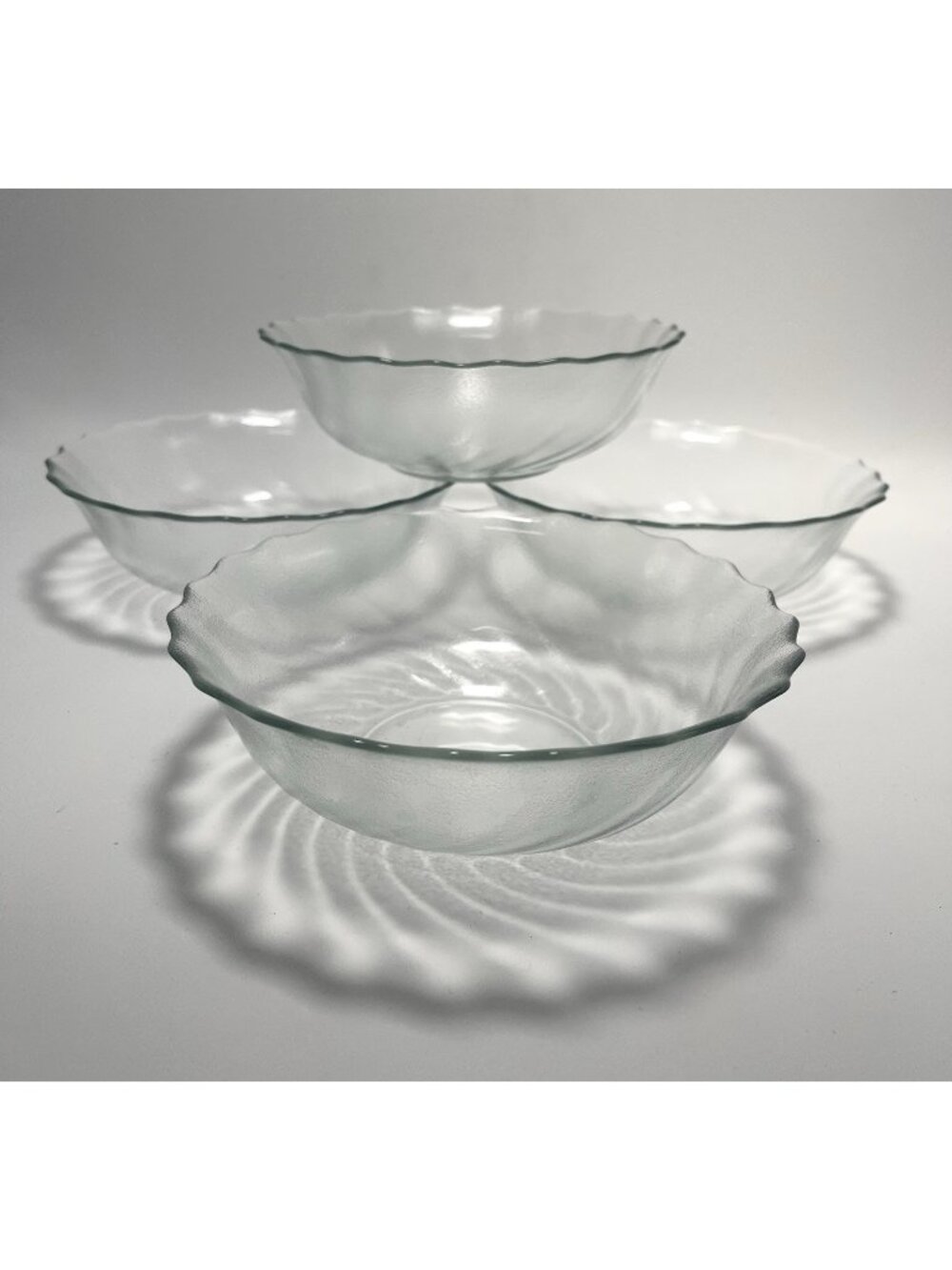 4 Arcoroc France Clearbrook Swirl Glass Cereal Bowls 6.25” Scalloped Tempered